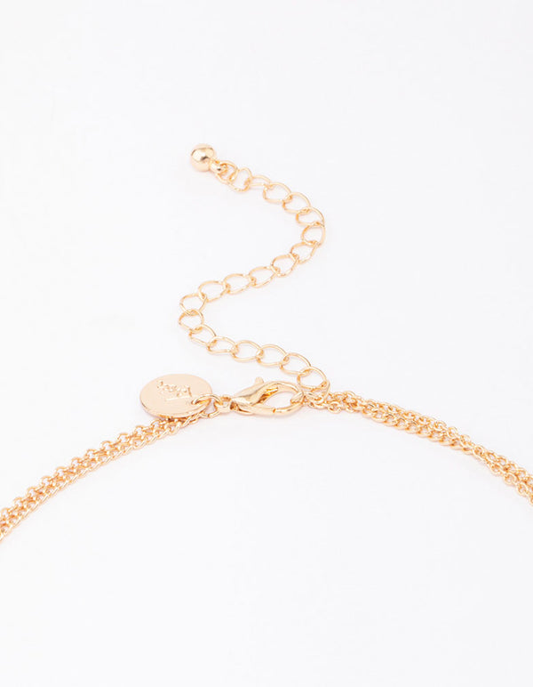 Gold Double Chain Circle Pendant Layered Necklace