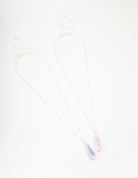 Kids Silver Glitter Crystal Pendant Necklace 2-Pack - link has visual effect only