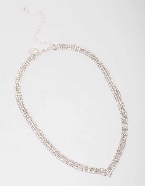 Silver Plated Thick V Neck Cubic Zirconia Necklace
