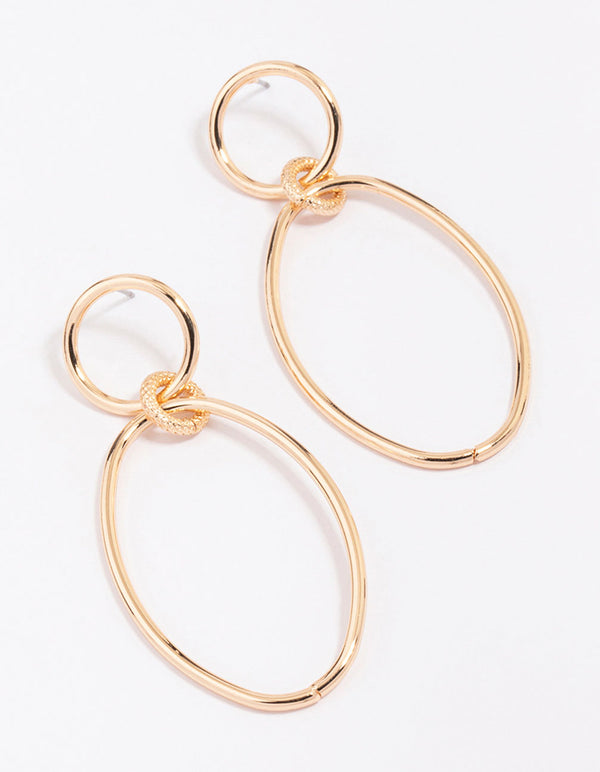 Gold Double Oval Simple Drop Earrings