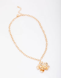 Gold Chain Detail Flower Pendant Necklace - link has visual effect only