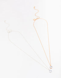 Gold & Silver Mixed Metal Solitaire Crystal Necklaces 2-Pack - link has visual effect only