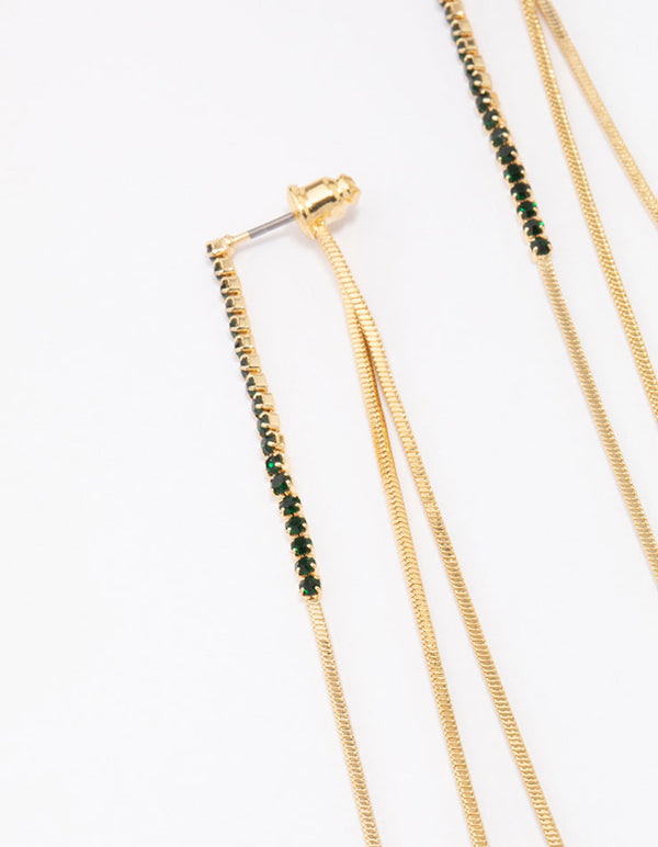 Gold Plated Snake Chain & Diamante Sandwich Drop Earrings