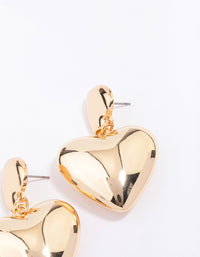 Gold Double Puffy Heart Drop Earrings - link has visual effect only