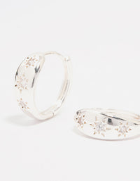 Silver Plated Cubic Zirconia Celestial Huggie Hoop Earrings - link has visual effect only