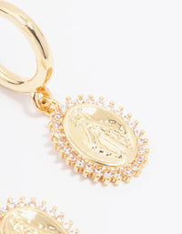 Gold Plated Diamante Classic Coin Hoop Earrings - link has visual effect only