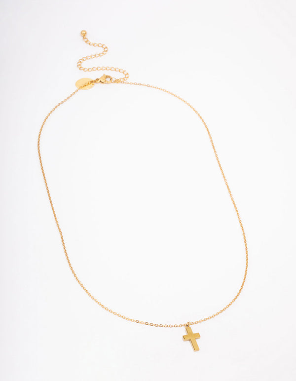 Gold Plated Plain Mini Cross Pendant Necklace