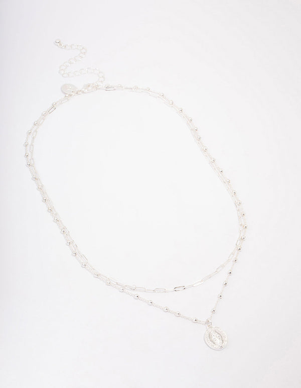 Silver Plated Coin Station Layered Necklace