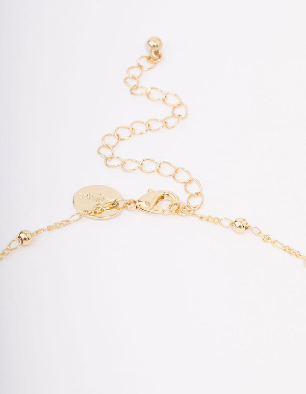 Gold Plated Coin & Cross Lariat Necklace