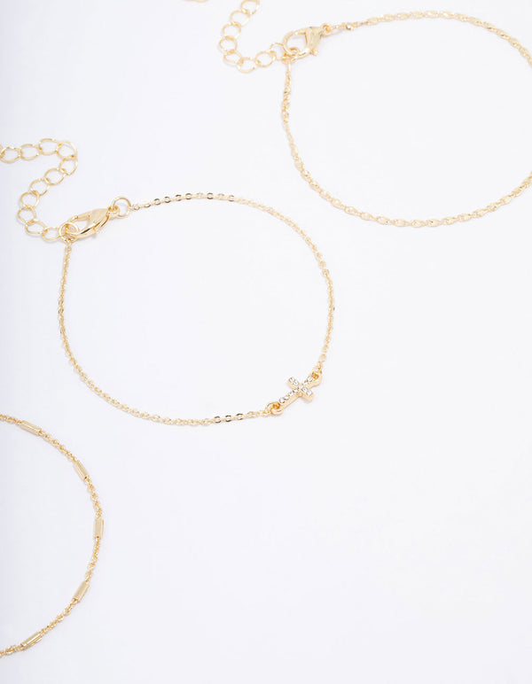 Gold Plated Diamante Cross Bracelet 3-Pack