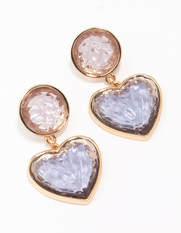 Gold Oval Glitter Heart Drop Earrings
