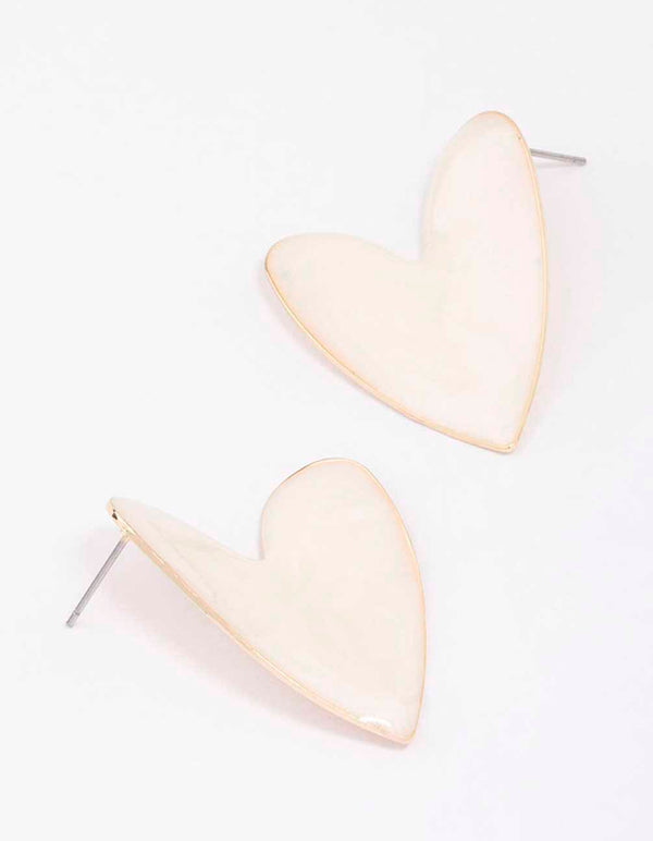 Gold Pearly Heart Stud Earrings