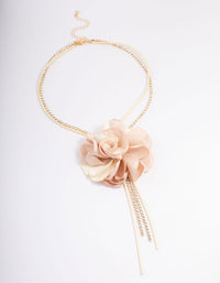Fabric Flower Diamante Cord Lariat Necklace - link has visual effect only