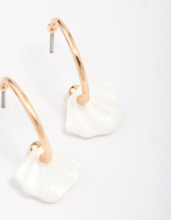 Gold Genuine Shell Huggie Hoop Earrings