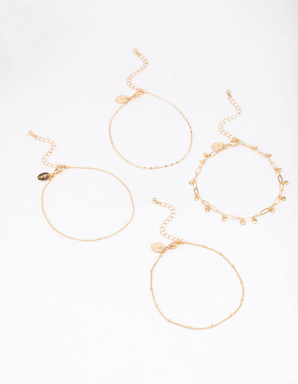 Gold Mixed Chain Anklet 4-Pack