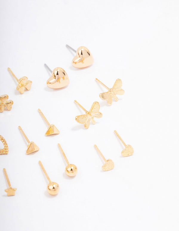 Gold Butterfly Stud Earrings 12-Pack