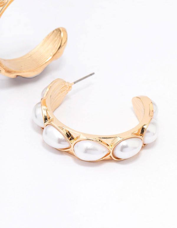 Gold Organic Pearl Hoop Earrings