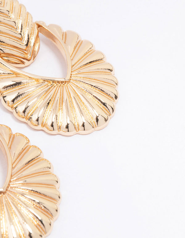 Gold Ribbed Antique Drop Earrings