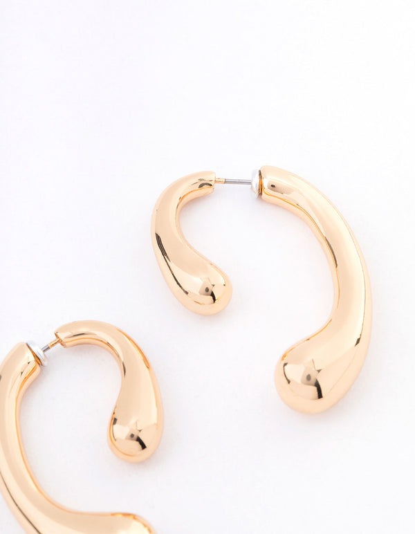 Gold Wiggle Smooth Drop Earrings