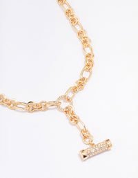 Gold Round Link Diamante Toggle Necklace - link has visual effect only