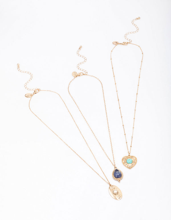 Antique Gold Multi Shape Heart Necklace