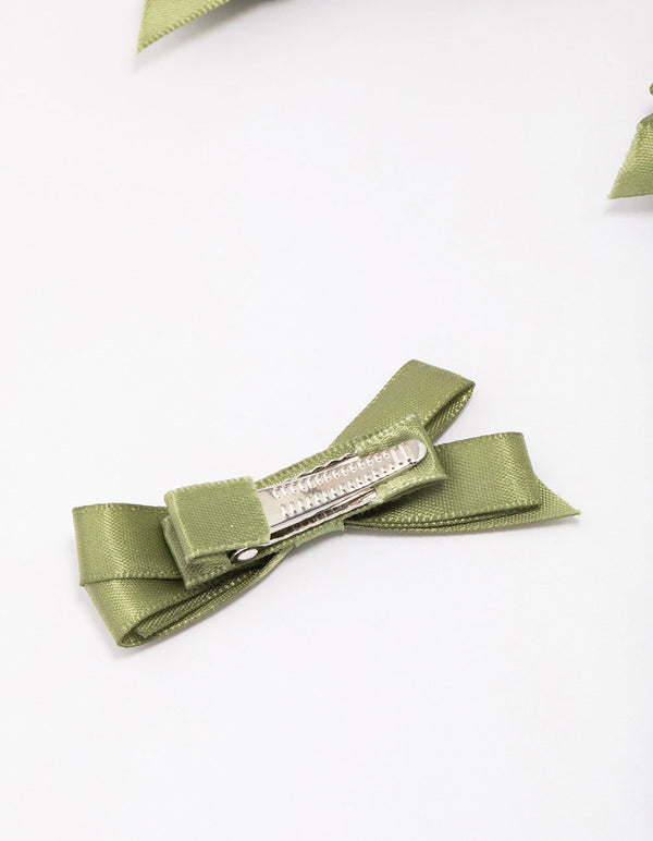 Green Mini Satin Hair Bow Clips 5-Pack