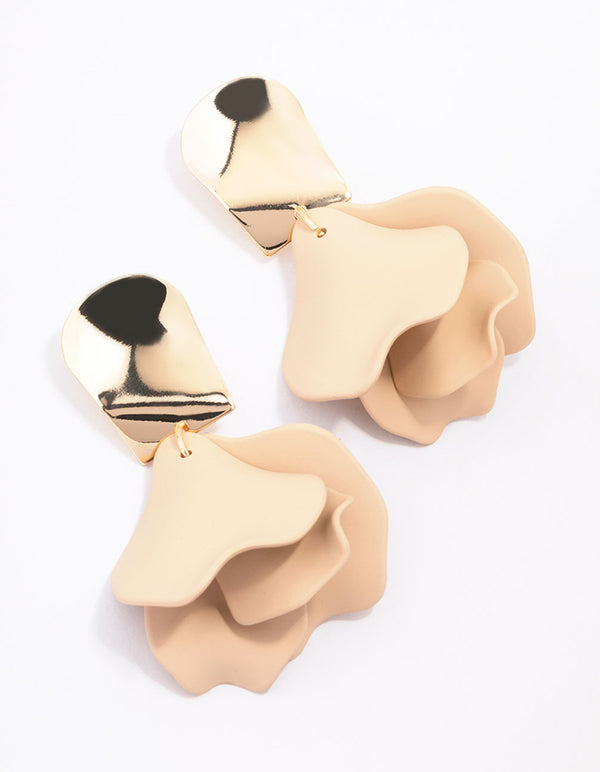 Gold Acrylic Neutral Petal Drop Earrings