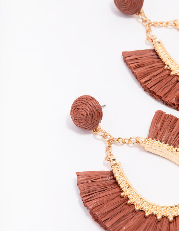 Gold Raffia Fan Drop Earrings