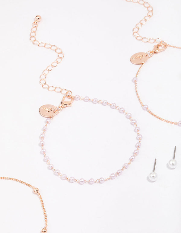 Rose Gold Ball & Pearl Jewellery Set