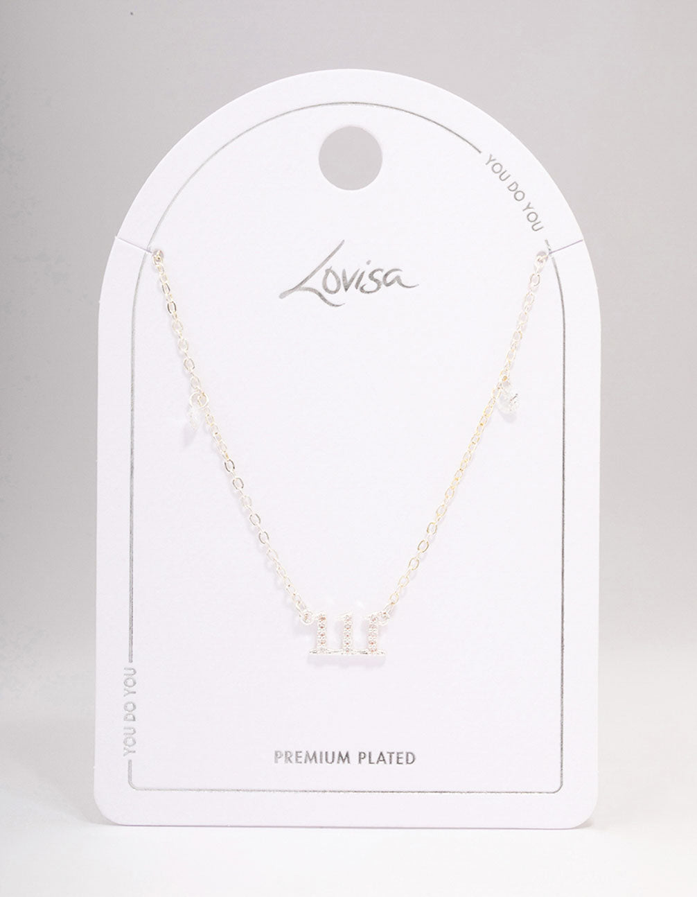 Silver Plated 111 Angel Number Cubic Zirconia Chain Necklace