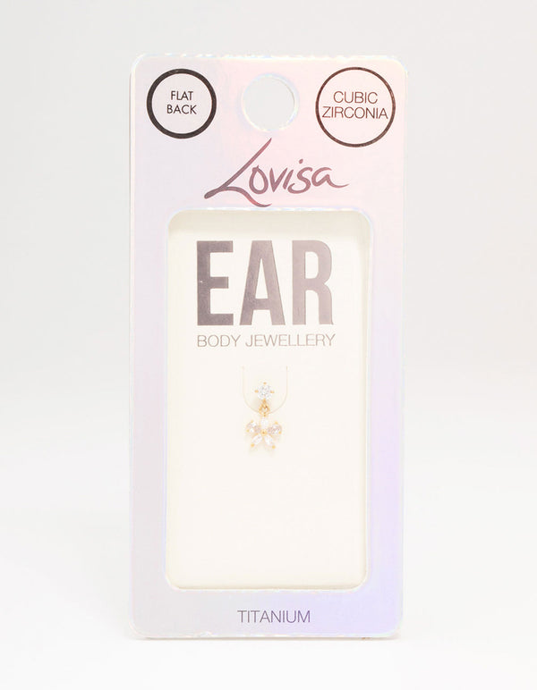 Gold Plated Titanium Cubic Zirconia Bow Flat Back