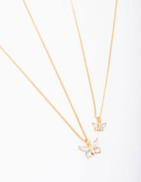 Gold Plated Cubic Zirconia Butterfly Necklace Pack - link has visual effect only