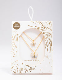 Gold Plated Cubic Zirconia Butterfly Necklace Pack - link has visual effect only