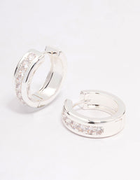 Silver Plated Cubic Zirconia Encased Huggie Hoops - link has visual effect only