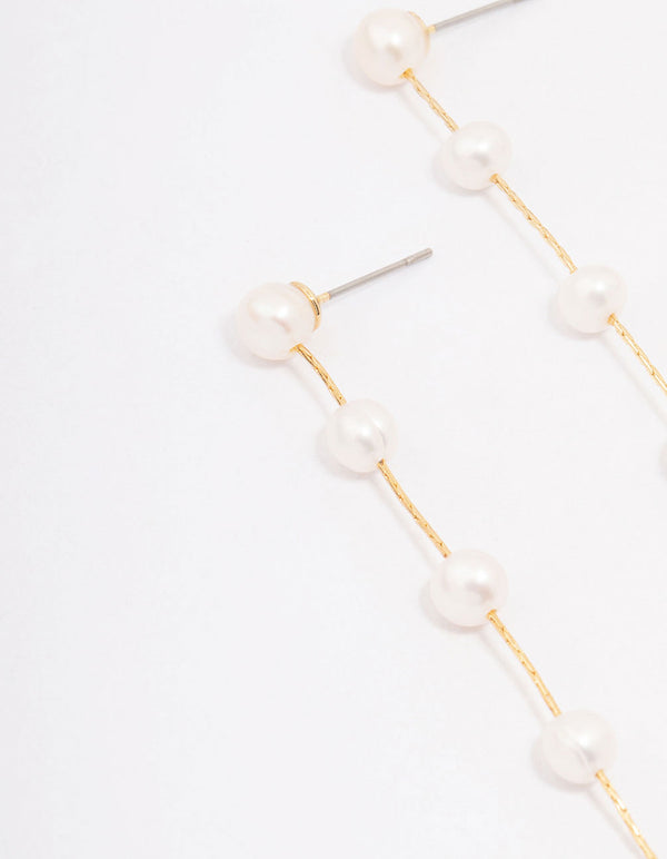Gold Plated Freshwater Pearl Long Drop Earrings