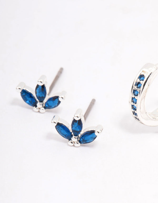 Silver Plated Cubic Zirconia Marquise Stud & Huggie Earring 3-Pack