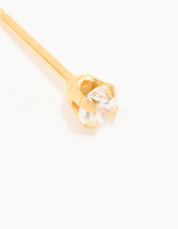 24KT Gold Plated Surgical Stainless Steel 3MM Cubic Zirconia Piercing Stud