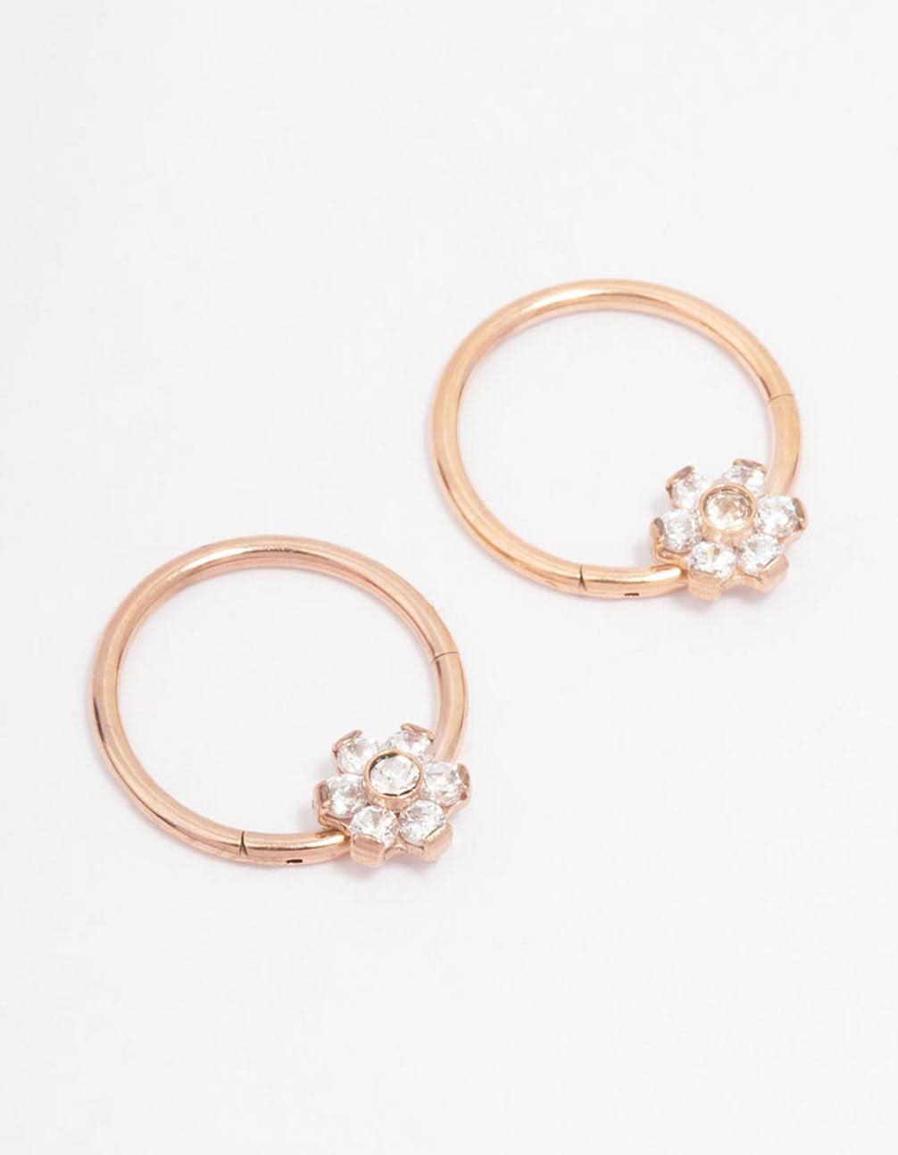 Rose Gold Plated Surgical Steel Small Flower Hoop Earrings