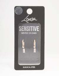 Rose Gold Plated Surgical Steel Square Cubic Zirconia Hoop Earrings - link has visual effect only