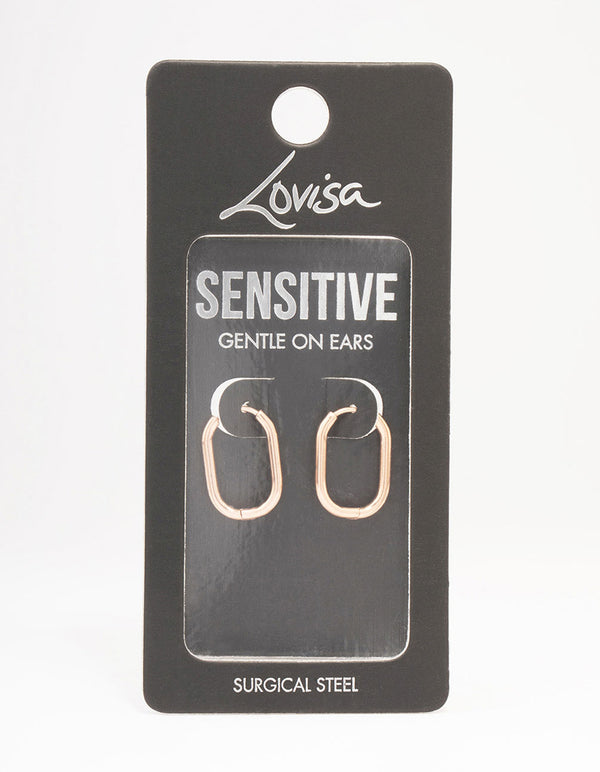 Rose Gold Plated Surgical Steel Rounded Rectangular Hoop Earrings