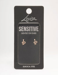 Rose Gold Plated Surgical Steel Polished Snake Stud Earrings - link has visual effect only