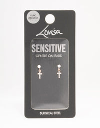Rose Gold Plated Surgical Steel Cubic Zirconia Cross Stud Earrings - link has visual effect only