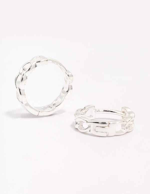 Sterling Silver Textured Huggie Hoop Earrings