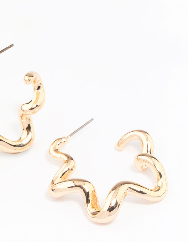 Gold Squiggle Hoop Earrings
