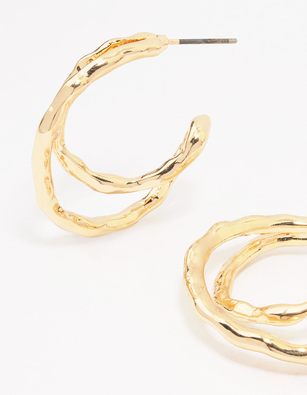 Gold Textured Cross Over Hoop Earrings