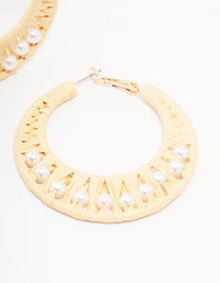 Cream Woven Raffia Fabric Hoop Earrings - link has visual effect only
