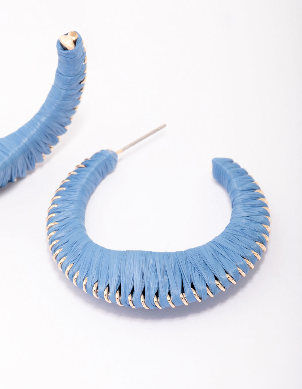 Blue Medium Fabric C-Shaped Hoop Earrings