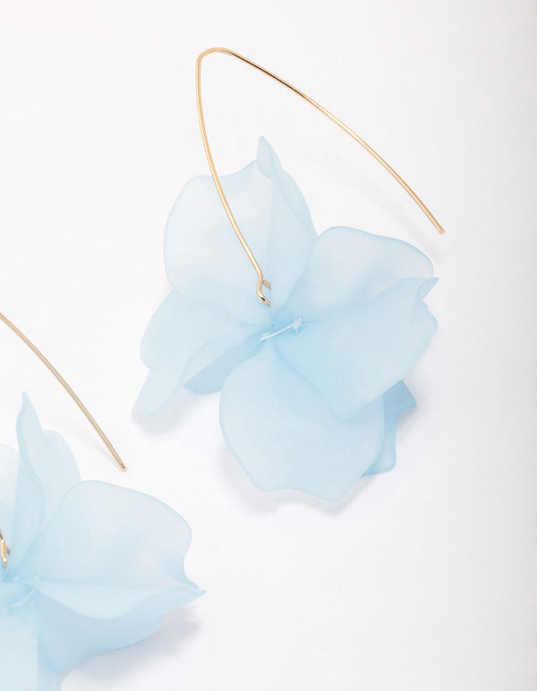 Gold Blue Frosted Flower Drop Earrings