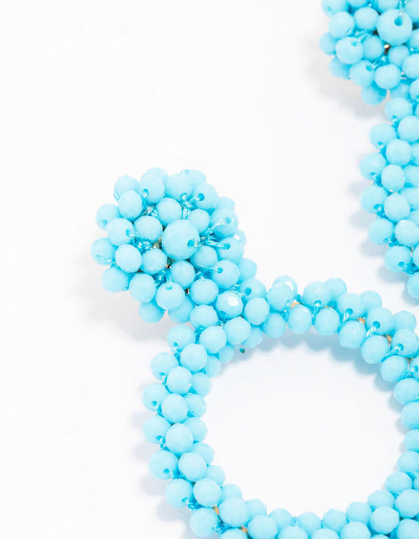 Light Blue Beaded Cluster Round Drop Earrings