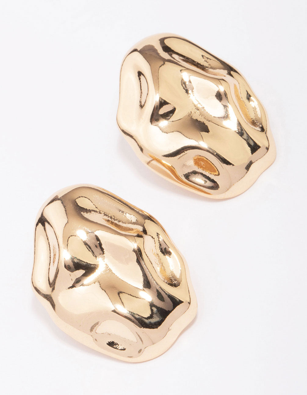 Gold Molten Oval Stud Earrings